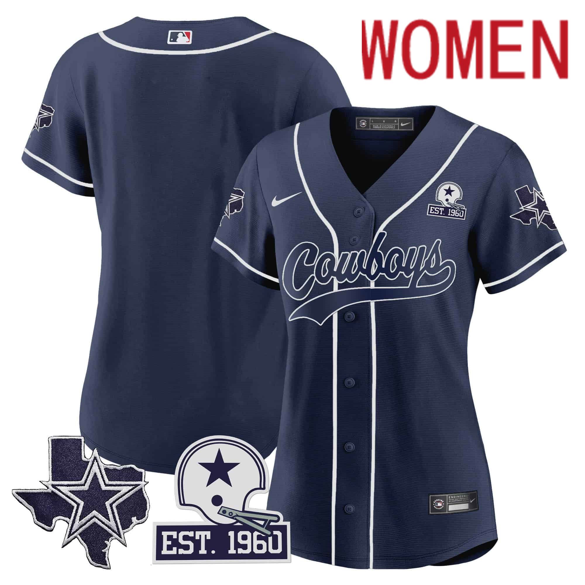 Women Dallas Cowboys Blank Dark blue 2024 Nike Patch Baseball NFL Jersey